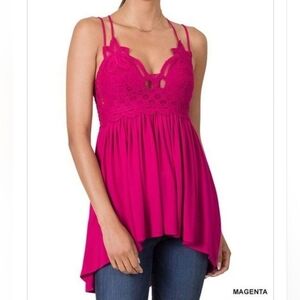 Crochet Lace Cami Ruffle Peplum Tank Top Camisole